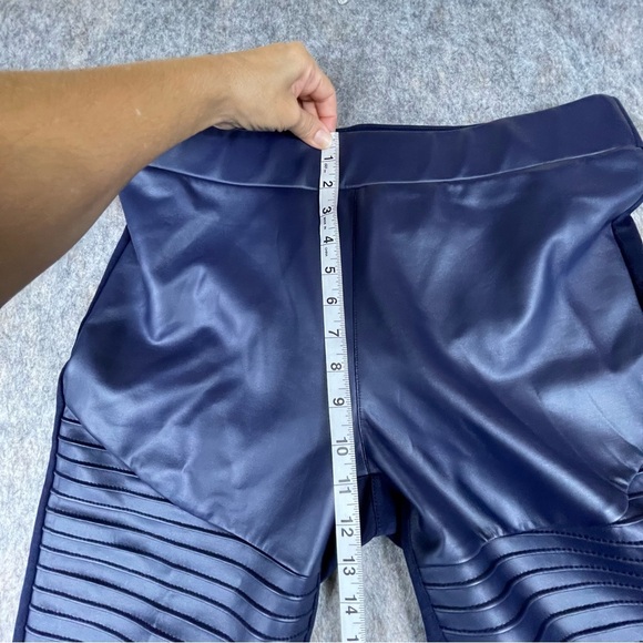 DG2 Diane Gilman Faux Leather Moto Navy Blue Leggings - Sz M - Picture 10 of 12